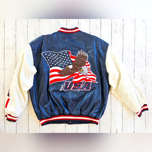 NEW Steve & Barry's Patriotic USA American Flag Eagle Leather Varsity Jacket L - Picture 15 of 16